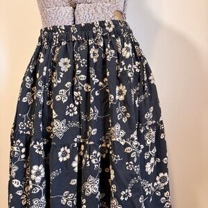 Vintage 1980’s Cactus Flower Black & Cream Floral Cottagecore Tiered Maxi Skirt